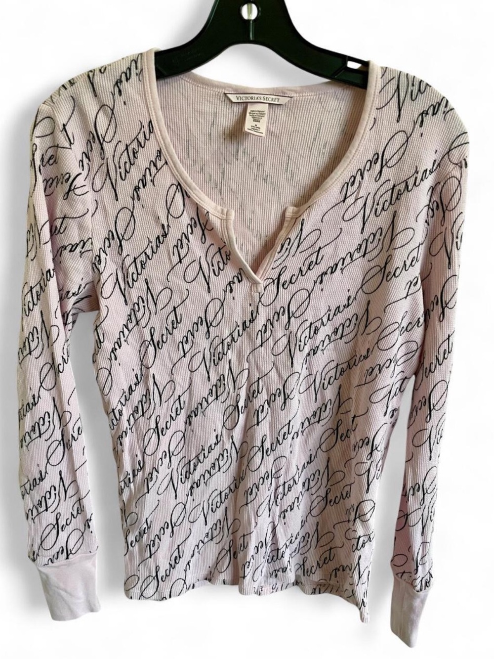 Victoria's Secret Light Pink Script Logo Thermal Henley Size M